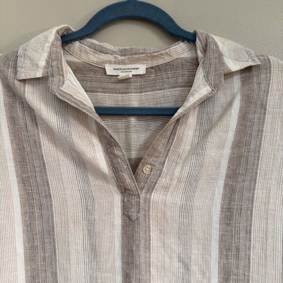 BeachLunchLounge S Women's Linen/Cotton Blend Striped Boho Short Sleeve Dress - Picture 6 of 8